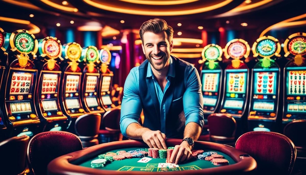 Meja Dragon Tiger dengan kartu yang sedang diungkapkan dan odds yang ditampilkan